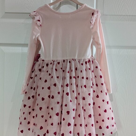 btween Girl's Velour and Tulle Pink Dress Size 4, Red Hearts, Long Sleeve, NWT - Picture 5 of 12